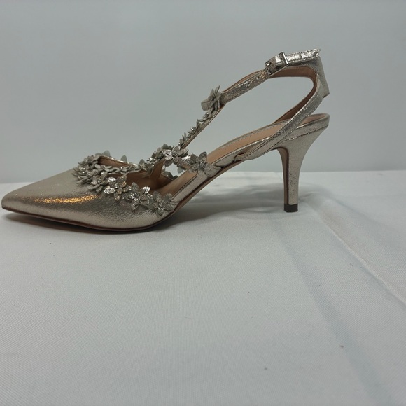 INC International Concepts Gold Metallic Floral Heels Women’s Size 8 - Picture 6 of 16